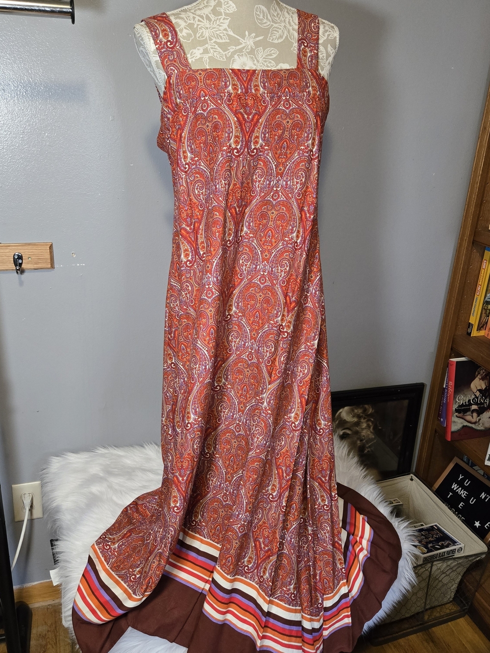 MSK Red Paisley Maxi Dress with Striped Hem